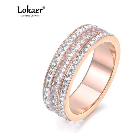 Fashion Jewelry Rose Gold Color 3 Rows Ring With AAA Zircon Stainless Steel Ring 6mm Width R18132