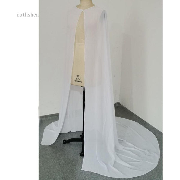 Simple Lady's Chiffon Floor Length Wedding Cape Long Handmade Bridal Wrap - Frimunt Clothing Co.