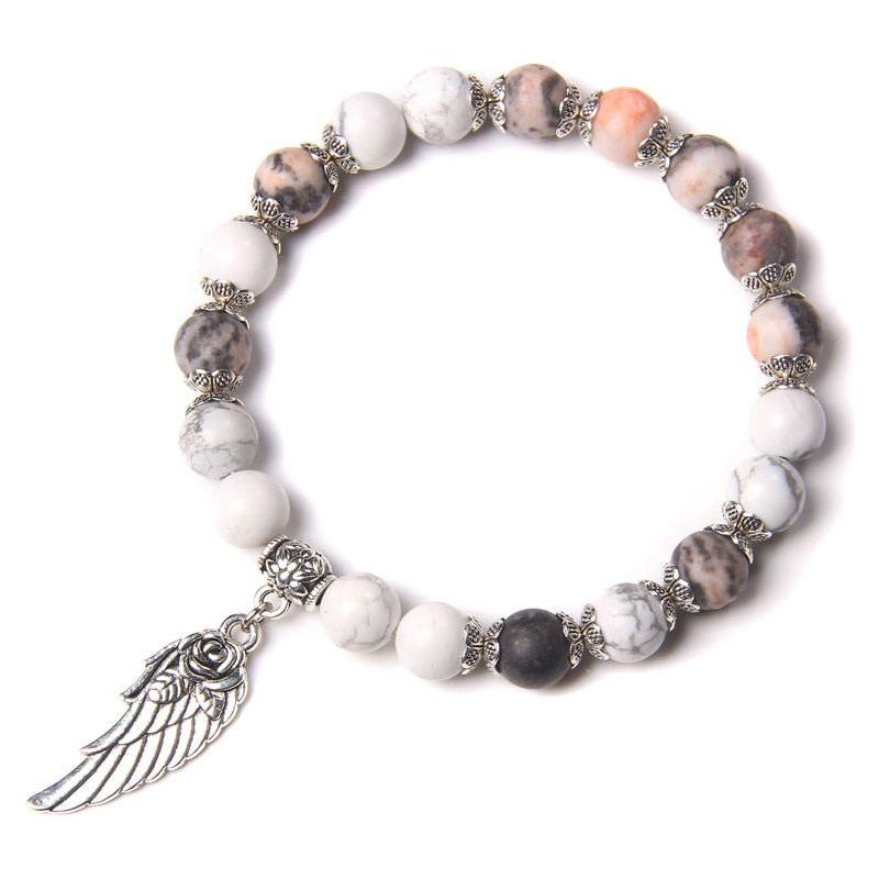 Handmade Silver Color Angel Wing charm Bracelet With Natural Stones Beads - Frimunt Clothing Co.
