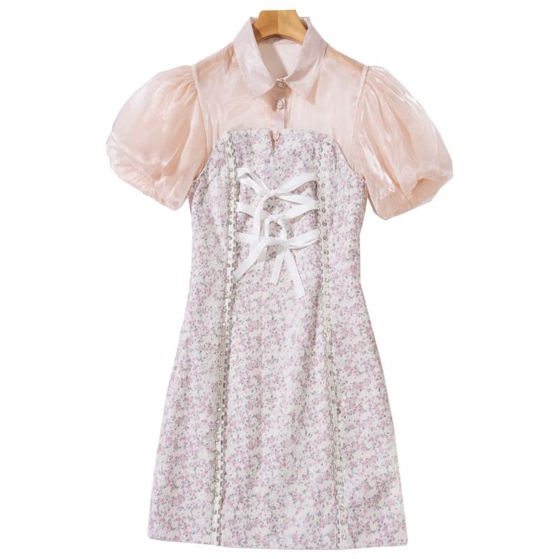 Designer Gorgeous Summer High Quality New Women's Mini Dress Chic Fashion Crystal Beaded Transparent Organza Inset Lace Jacquard Dress