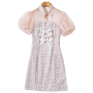 Designer Gorgeous Summer High Quality New Women's Mini Dress Chic Fashion Crystal Beaded Transparent Organza Inset Lace Jacquard Dress - Frimunt Clothing Co.