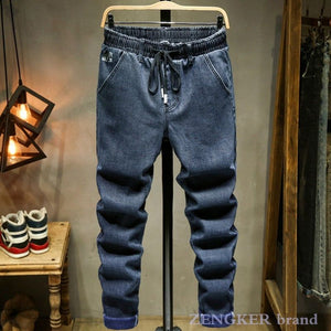 Winter Plus Sizes Warm Fleece Lining Jeans Elastic Waist Thick Pants