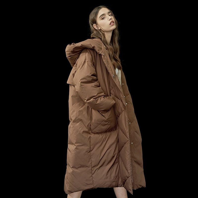 S- 7XL Winter Oversize Warm Duck Down Coat Female X-Long Down Warm Jacket Hooded Cocoon Style - Frimunt Clothing Co.