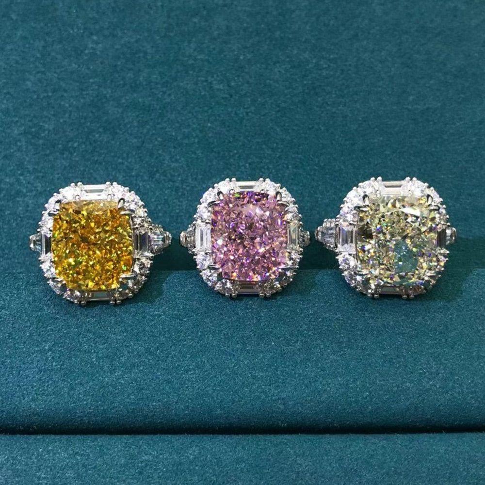 Luxury 925 Sterling Silver Radiant Cut Created Moissanite Gemstone Engagement Ring Fine Jewelry - Frimunt Clothing Co.