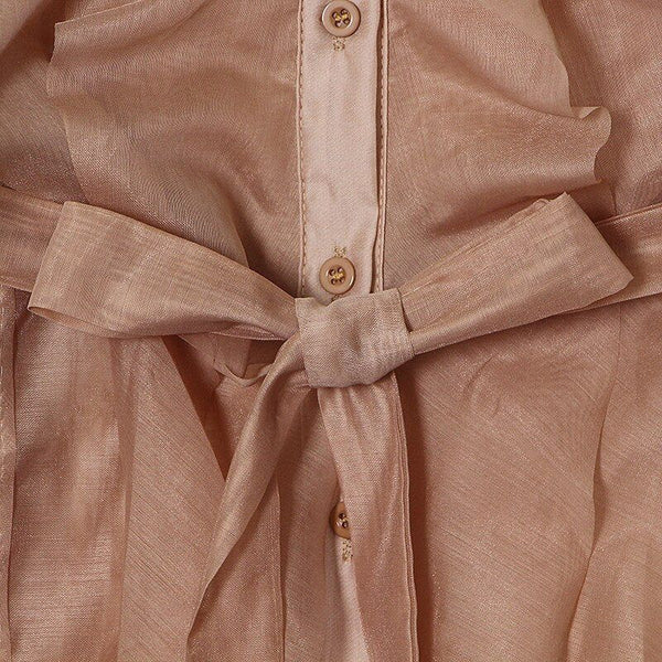 TWOTWINSTYLE Elegant Sheer Ruffle Women's Shirt Lapel Long Sleeve Lace Up Bowknot Casual Blouse - Frimunt Clothing Co.
