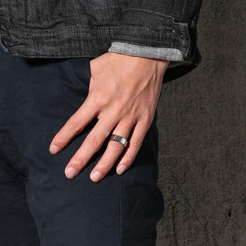 Men's Flat Top Ring, Stainless Steel Geometric Band Male Jewelry - Frimunt Clothing Co.