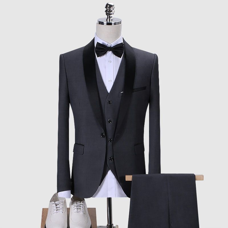 Elegant Men's Suit Shawl Collar 3 Pieces Slim Fit Tuxedo Jacket QT977