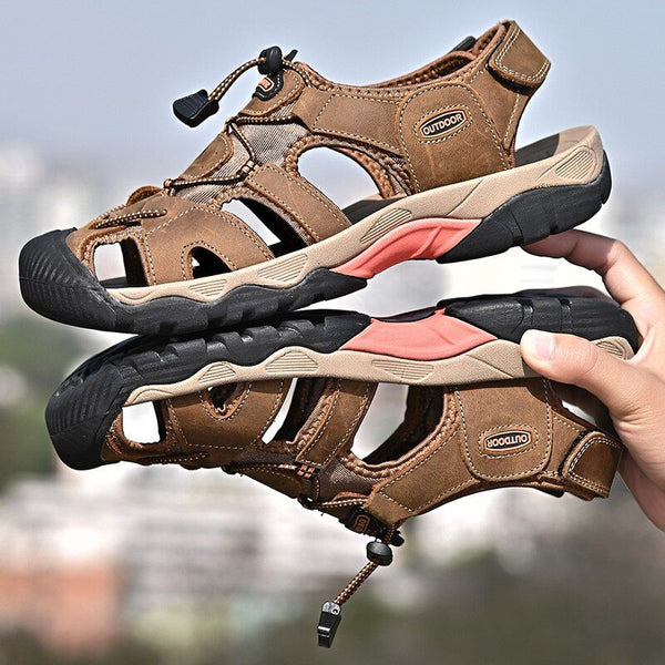 Summer Men's Genuine Leather Sandals Beach Shoes Roman Style Men's Outdoors Comfortable Breathable Soft Insole Sandals - Frimunt Clothing Co.