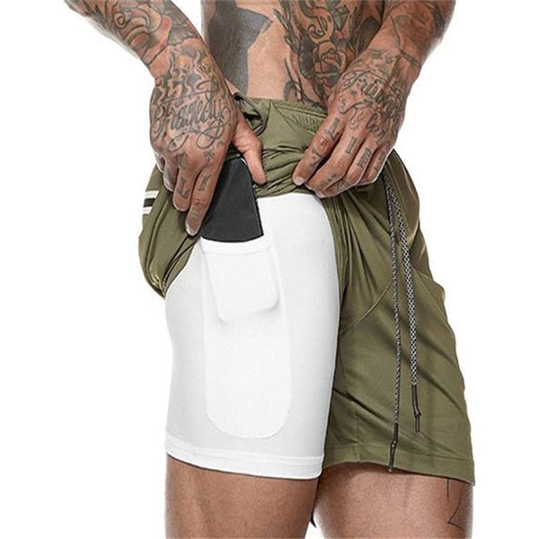 NEW Men's Running Shorts 2 in 1 Sports Shorts Double-deck Quick Drying Beach Sports Jogging Gym With Phone Pocket