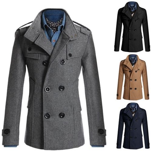 Men's Winter Coats Wool Blend Double Breasted Jackets