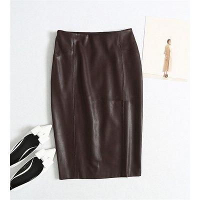 SETWIGG Women's Winter Faux Leather Midi Pencil Skirts High Waist Zipper Back Split Bodycon Below Knee Office Skirt - Frimunt Clothing Co.