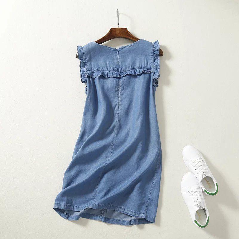 Women's Sleeveless Ruffled Casual Summer Sundress Short Soft Cotton Denim Beach Dress - Frimunt Clothing Co.