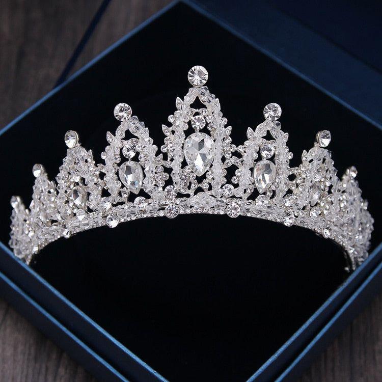 Baroque Vintage Silver or Gold Crystal Flowers Beads Tiaras - Frimunt Clothing Co.