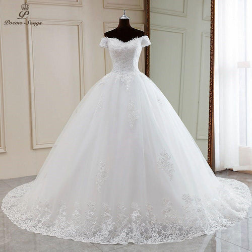 Amelia Sexy Boat Neck Style Short Sleeves Wedding Ball Gown - Frimunt Clothing Co.