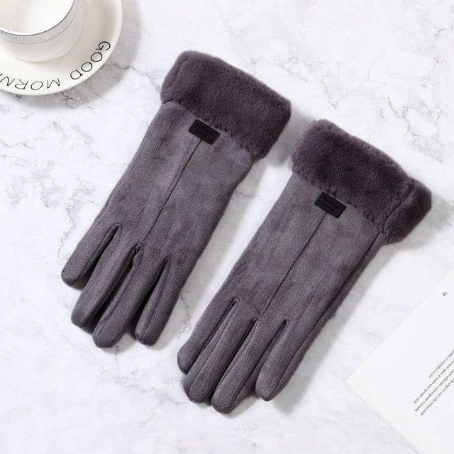 Women Winter Touch Screen Suede Furry Warm Full Finger Gloves - Frimunt Clothing Co.