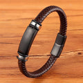 Stainless Steel Charm Magnetic Black Men Bracelet Leather Genuine Braided Punk Rock Bangles Jewelry Accessories - Frimunt Clothing Co.