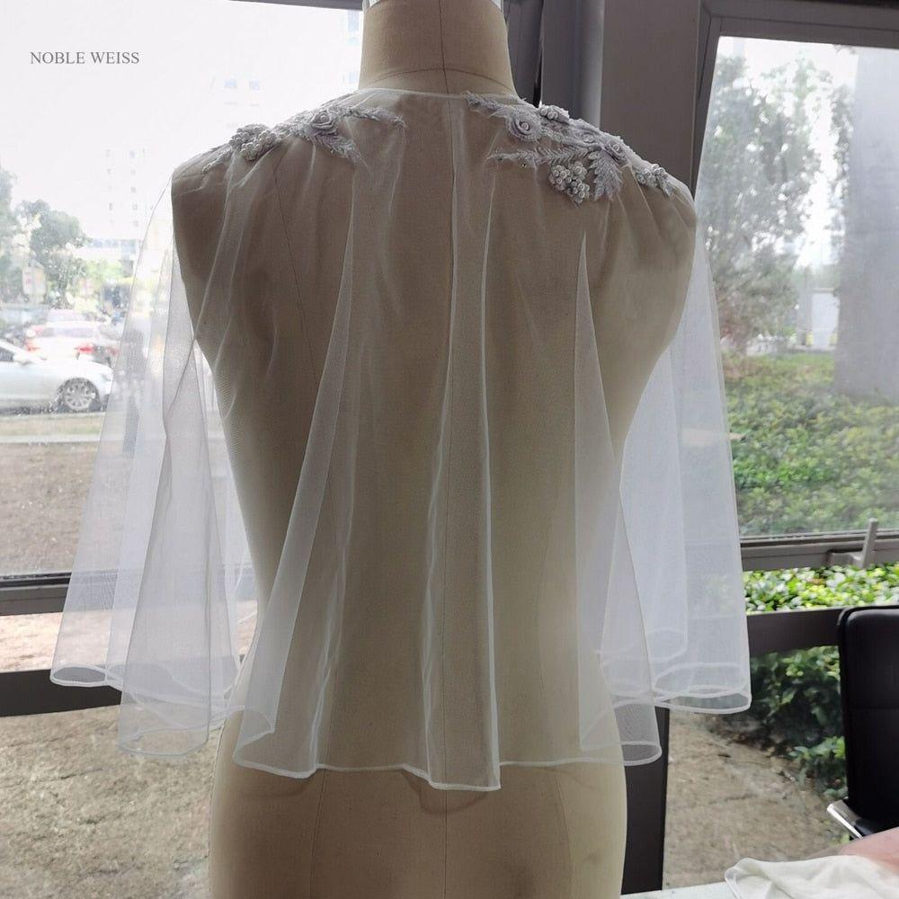 Soft Tulle Wedding Cape Shoulder Appliques Bridal Bolero Jacket - Frimunt Clothing Co.