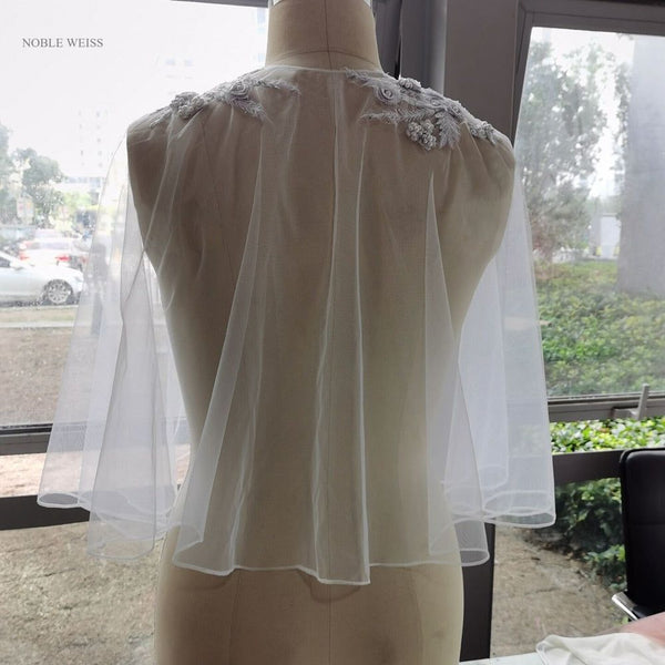 Soft Tulle Wedding Cape Shoulder Appliques Bridal Bolero Jacket