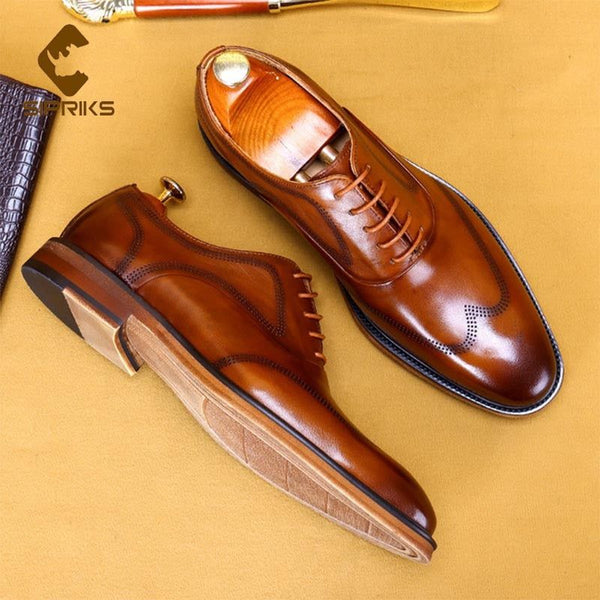 Men's Leather Shoes High Quality Italian Handmade Wingtip Dress Shoes Brogues Oxfords - Frimunt Clothing Co.