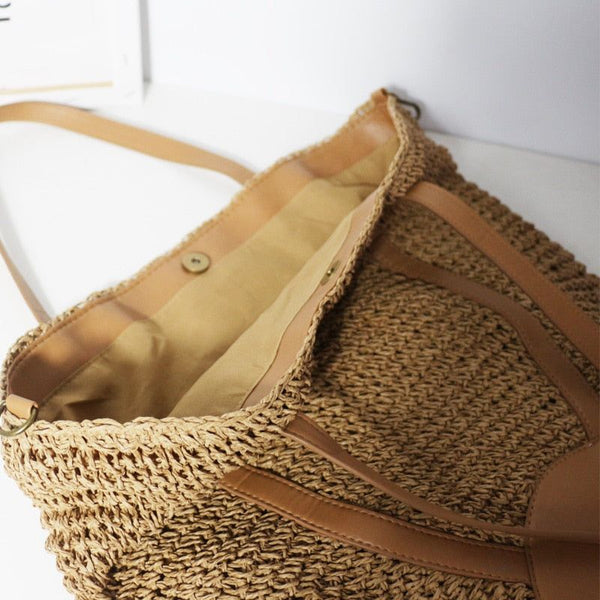 Women's Hand Woven Hand-Stitched Straw Big Tote Shopper Bag Summer Beach - Frimunt Clothing Co.