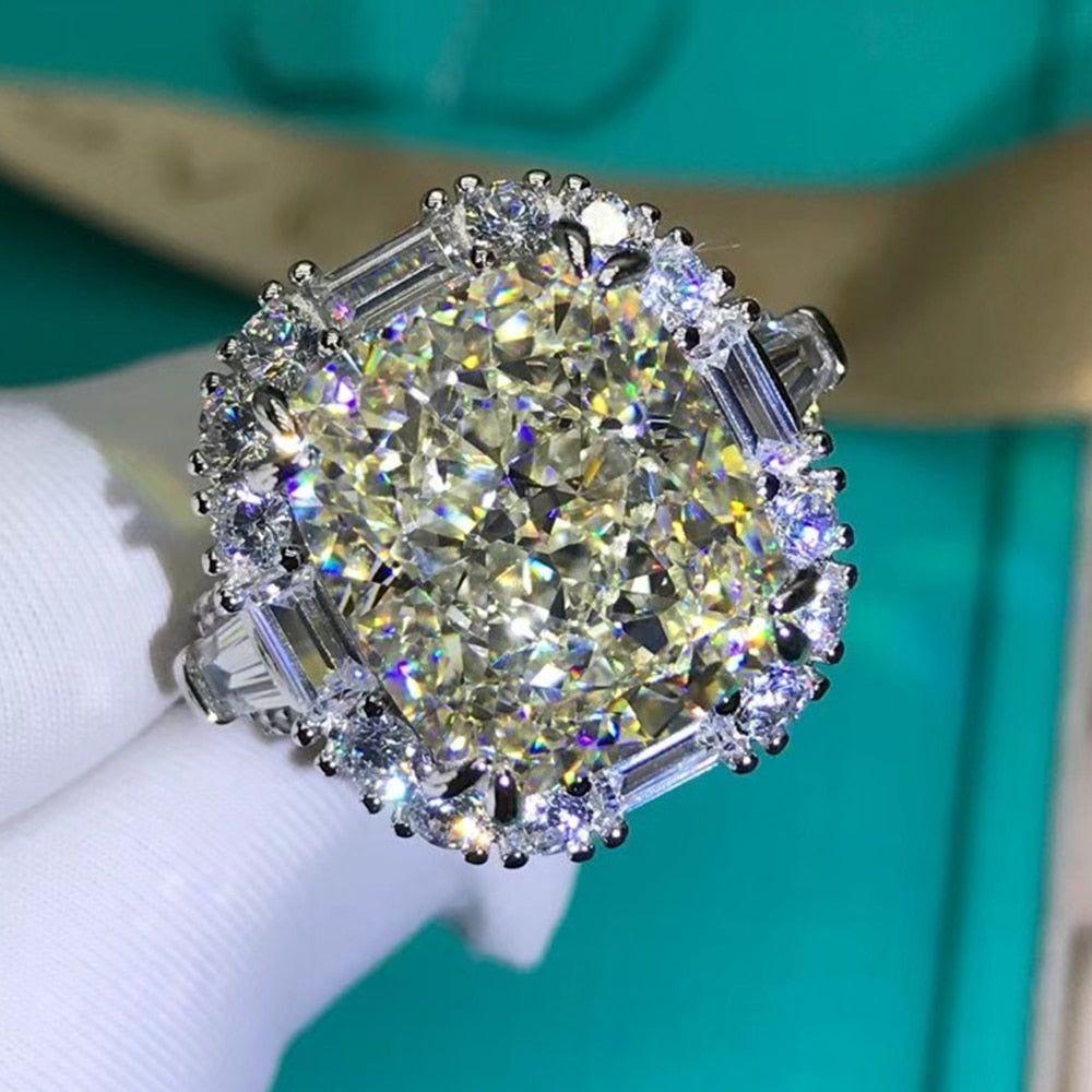 Luxury 925 Sterling Silver Radiant Cut Created Moissanite Gemstone Engagement Ring Fine Jewelry - Frimunt Clothing Co.