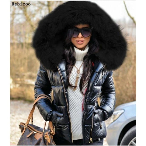 Women's Winter Jacket With Fur Collar Hooded Casual Slim Short Jacket
