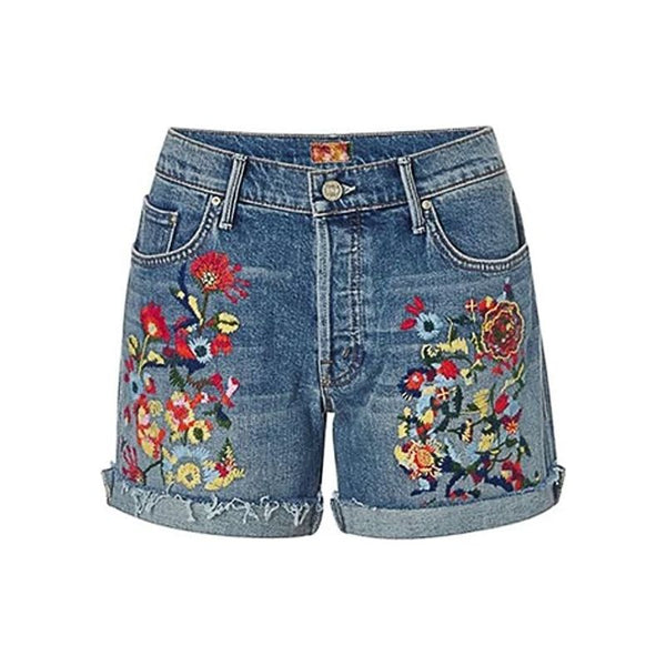 New Women's Shorts Casual Loose Embroidery Large Sizes Retro Style