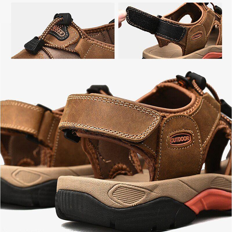 Summer Men's Genuine Leather Sandals Beach Shoes Roman Style Men's Outdoors Comfortable Breathable Soft Insole Sandals - Frimunt Clothing Co.