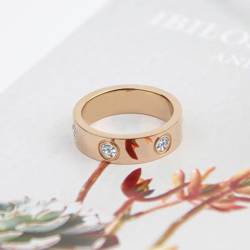 Luxury Circle Crystal Ring Stainless Steel Rose Gold Yellow Gold Silver Love Ring for Women - Frimunt Clothing Co.