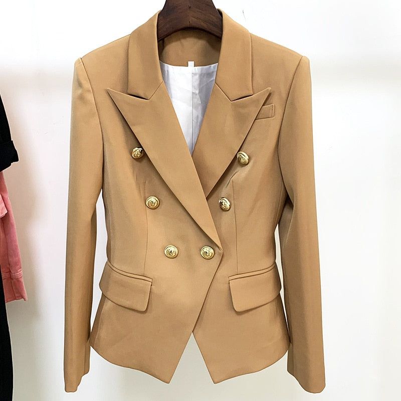 Brown Women's Blazer Formal Double Breasted Buttons Blazer High Quality - Frimunt Clothing Co.