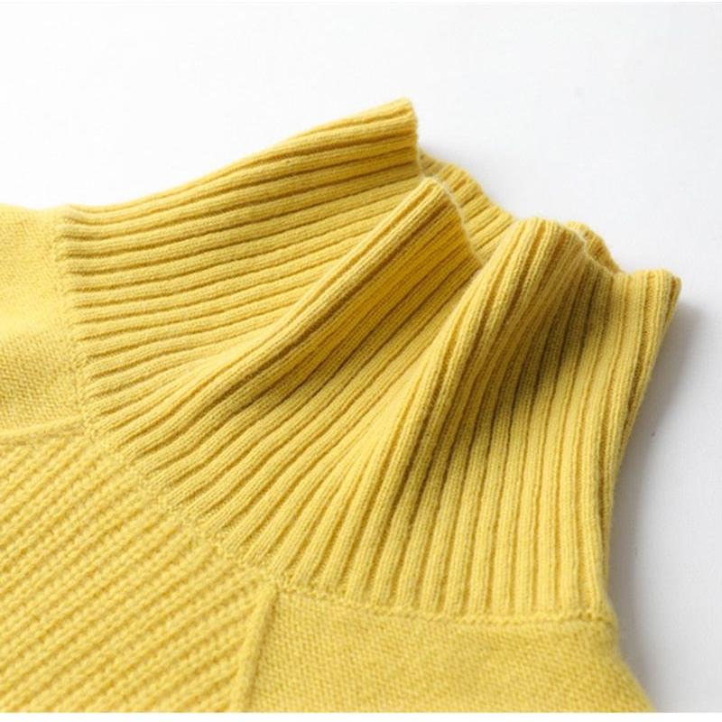 Women's Turtleneck Sweater 100% Wool Knit Pullover Large Sizes Black Beige Auburn Yellow - Frimunt Clothing Co.