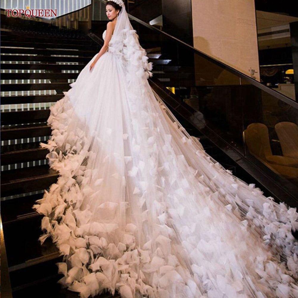Luxury Wedding Veil with Blusher Soft Tulle 2 Tier Cathedral Length 3- 5M 3D Flowers Veil - Frimunt Clothing Co.