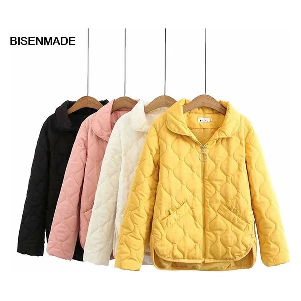 Plus Size Women Autumn Winter Thin Padded Jacket Side Split Warm Quilted - Frimunt Clothing Co.