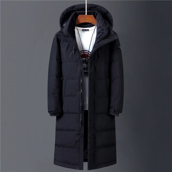 Men's Hooded High Quality Long Coat Winter 90% White Duck Down - Black or White - Frimunt Clothing Co.