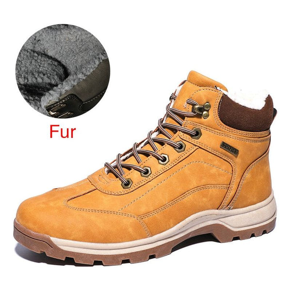 Winter Genuine Leather Ankle Snow Men Boots With Fur Plush Warm Men Casual Boots High Quality Waterproof - Frimunt Clothing Co.