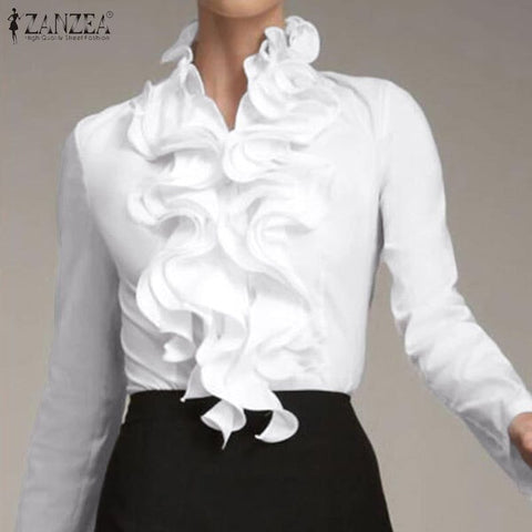 ZANZEA Women's Chic Top Long Sleeves With Ruffles Elegant Flounce - Frimunt Clothing Co.