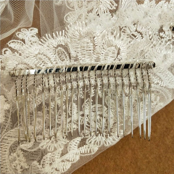 White Ivory Cathedral Crystal Wedding Veil Custom Length 1 Tier With Metal Comb - Frimunt Clothing Co.