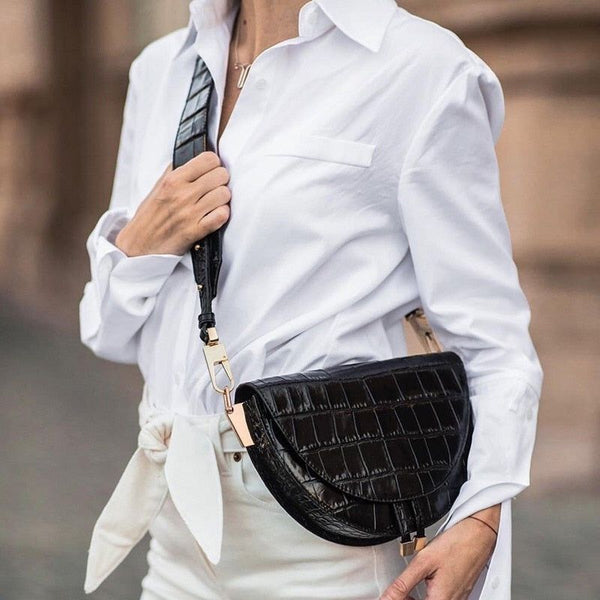 Women's Crossbody Bag Crocodile Semicircle Saddle Bags Faux Leather