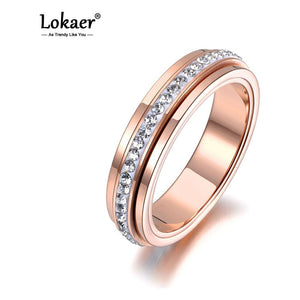 New Stainless Steel Spinning Ring Rose Gold Micro Pave CZ Crystal R19027