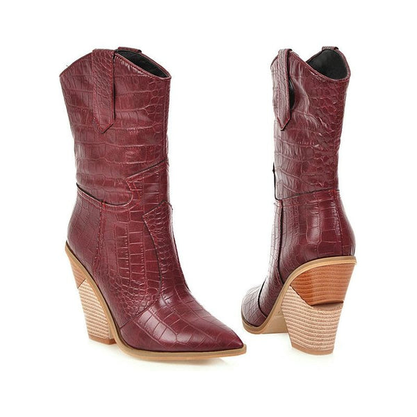Autumn Women Western Boots Eco Leather High Heel Ankle Boots Cowgirl Boots