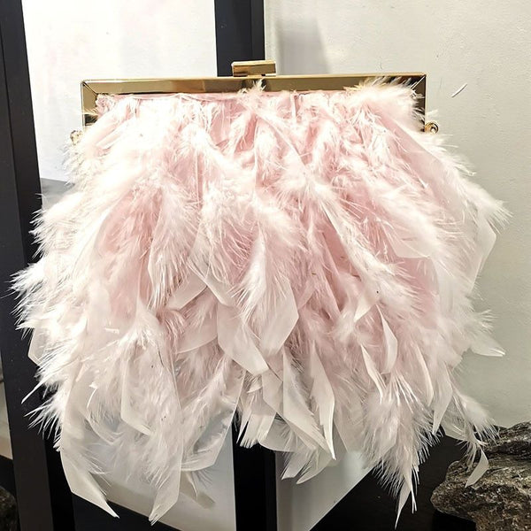 Luxy Moon Feather Handbag Women's Evening Clutch Bag White Pearl Chain Shoulder Bag Luxury Women Bags Party Purse. ZD1647 - Frimunt Clothing Co.