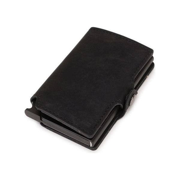 RFID Business Credit Card Holder Multifunction Automatic Aluminum Alloy Leather Cards Case Mini Wallet - Frimunt Clothing Co.