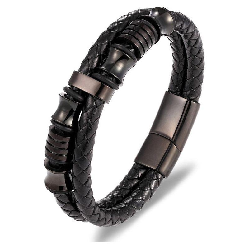 Stainless Steel Charm Magnetic Black Men Bracelet Leather Genuine Braided Punk Rock Bangles Jewelry Accessories - Frimunt Clothing Co.