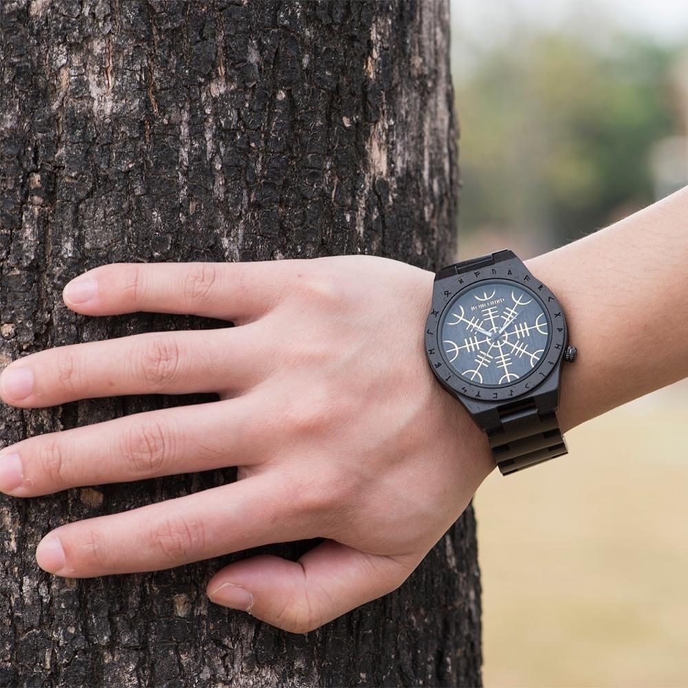 BOBO BIRD Wood Norse Rune Compass Men's Watches Luxury Wooden Strap Bamboo Gift Box - Frimunt Clothing Co.