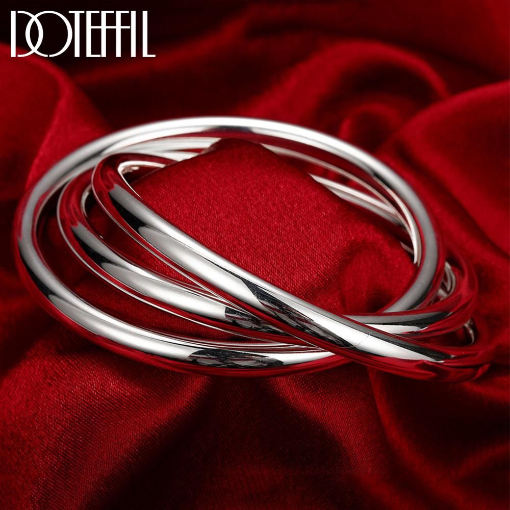 DOTEFFIL 925 Sterling Silver Plated Bracelet Bangles Three Interlocking Smooth High Quality Solid Bracelet Bangles Fashion Jewelry