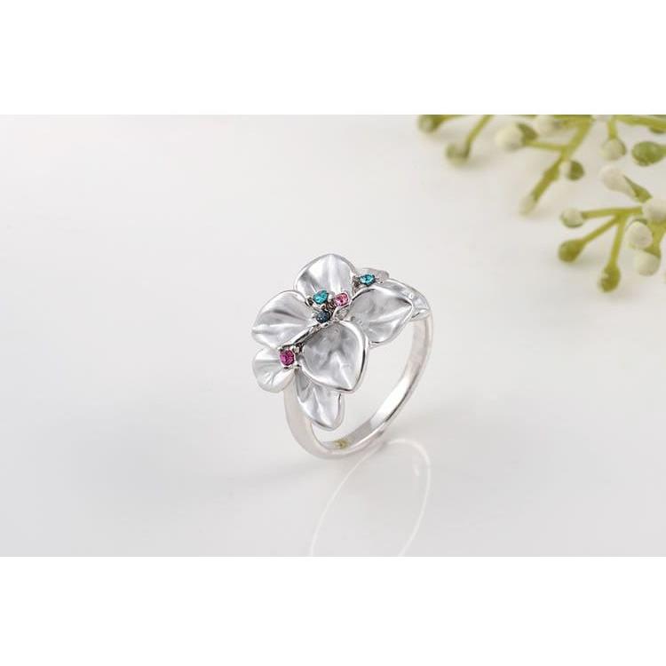 Trendy Colorful Rhinestone Flower Ring White Glaze Jewelry For Women L2010228290 - Frimunt Clothing Co.