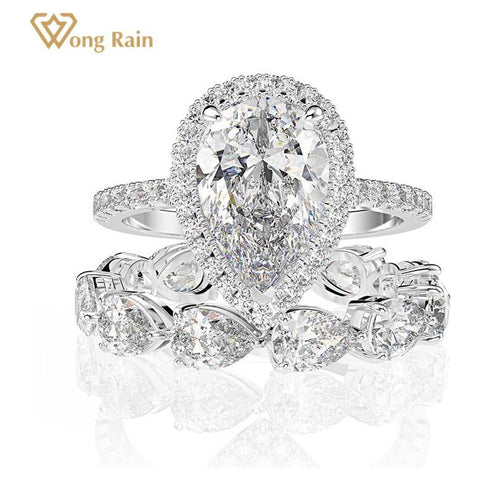 Luxury 100% 925 Sterling Silver Created Moissanite Gemstone Engagement Ring Wedding Band Sets Fine Jewelry