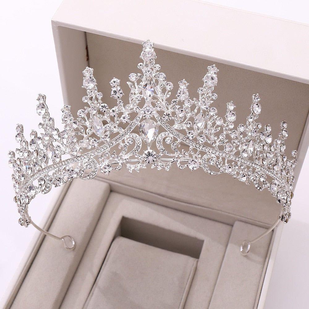 Gorgeous Silver Color Crystal Bridal Jewelry Sets Fashion Tiaras Crown Earrings Choker Necklace Women Wedding Dress Jewelry Set - Frimunt Clothing Co.