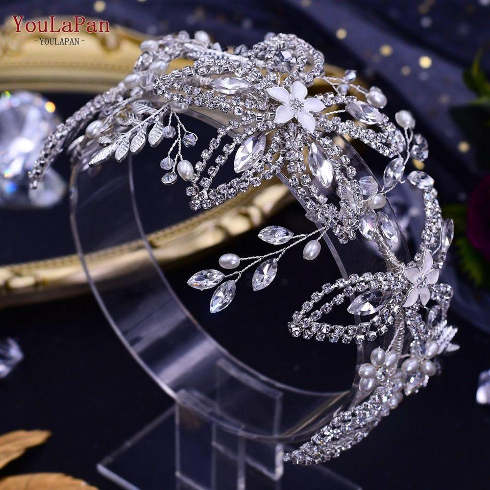 YouLaPan HP377 Ladies Wedding Crown Bridal Crowns for Brides Hair Accessories Metal Crystal Bridal Hair Band Wedding Tiara - Frimunt Clothing Co.
