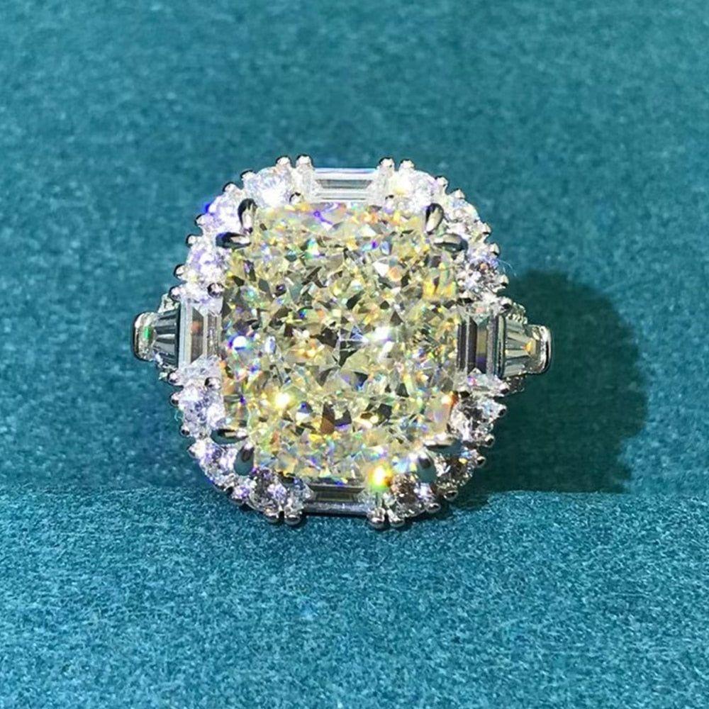 Luxury 925 Sterling Silver Radiant Cut Created Moissanite Gemstone Engagement Ring Fine Jewelry - Frimunt Clothing Co.